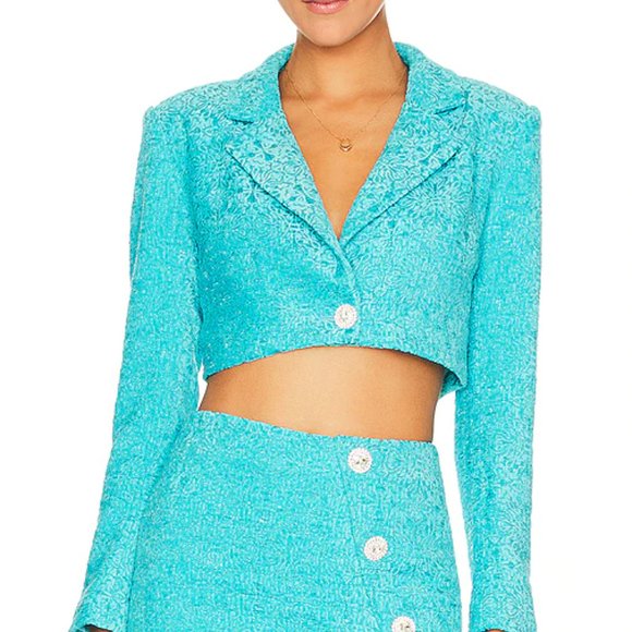 MAJORELLE Turquoise Cropped Blazer - Picture 1 of 11